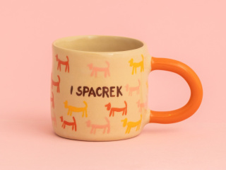 Kubek w pieski z napisem HERBATKA I SPACEREK 275ml