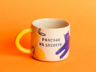 PRACUJĘ NA SASZETY - granatowy kot + cytryny