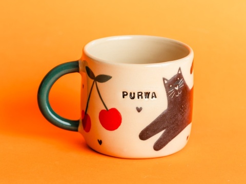 PURWA - czarny kot + wiśnie