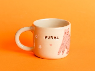 PURWA - różowy kot + białe kwiatuszki