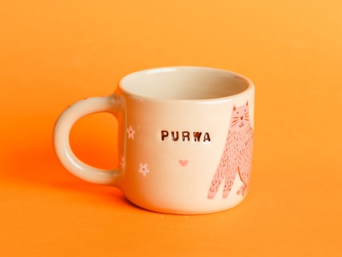 PURWA - różowy kot + białe kwiatuszki