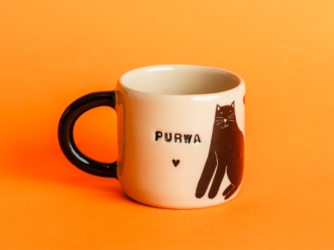 PURWA - czarny kot + czarne serduszka