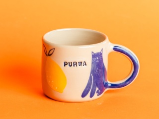 PURWA - granatowy kot + cytryny - Uwaga! ucho z innej strony