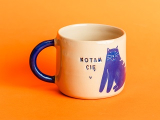 KOTAM CIĘ - granatowy kot + serduszka