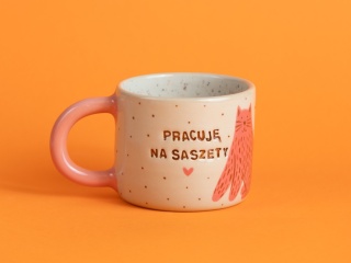 43. PRACUJĘ NA SASZETY - w różowe koty + brązowe kropeczki