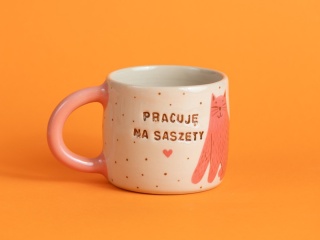 44. PRACUJĘ NA SASZETY - w różowe koty + brązowe kropeczki