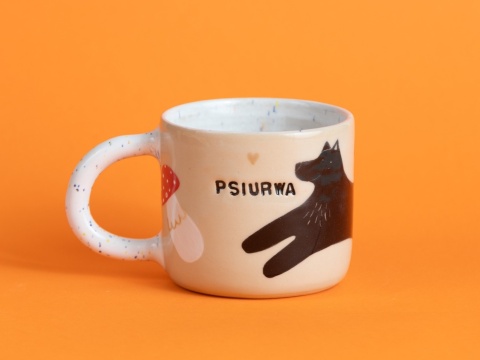 55. PSIURWA - w muchomory - w czarne pieski + szkliwo w ciapki