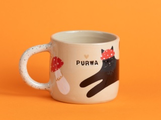 68. PURWA - w muchomory - czarny kot + szkliwo w ciapki
